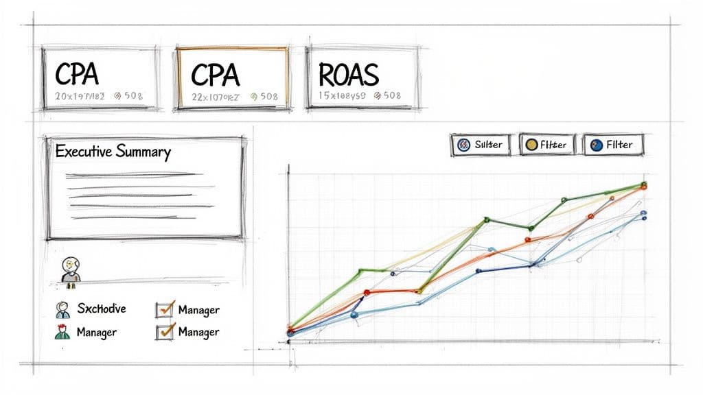 Search engine marketing reporting dashboard sketch