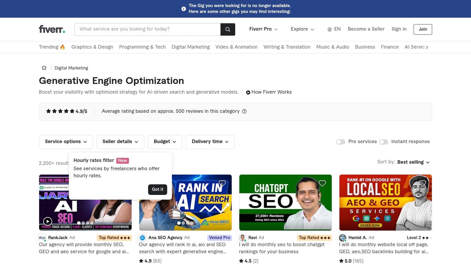 Ai search optimization agency usa fiverr search