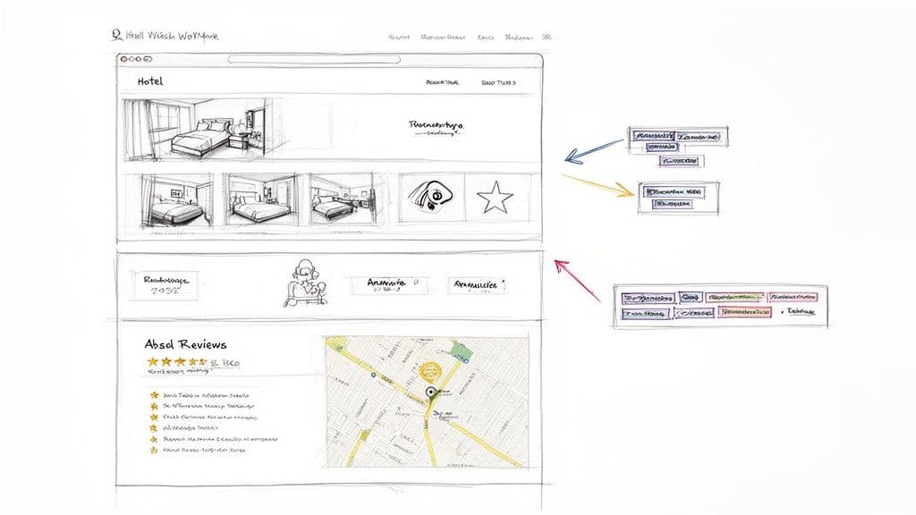 Ai visibility for hospitality brands website wireframe
